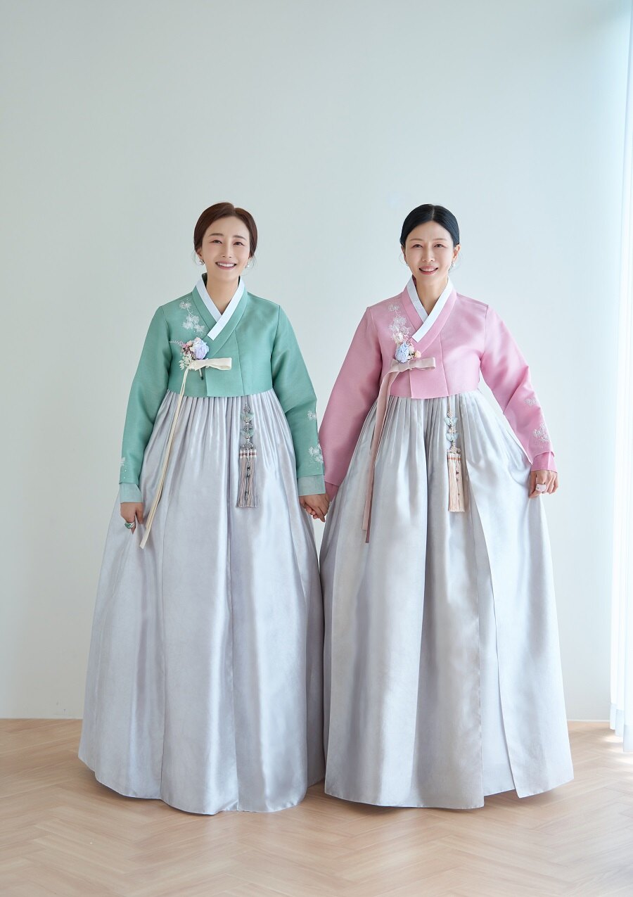 연두 분홍 은회색 한복세트